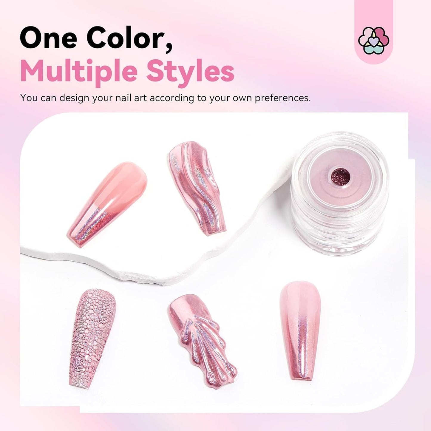 Saviland Set di polveri per unghie cromate - Polvere per unghie cromata laser rosa Effetto specchio Laser Nail Art, Polvere decorativa per manicure con glitter per unghie con bastoncini di spugna, Polvere glitter per unghie Salone per unghie