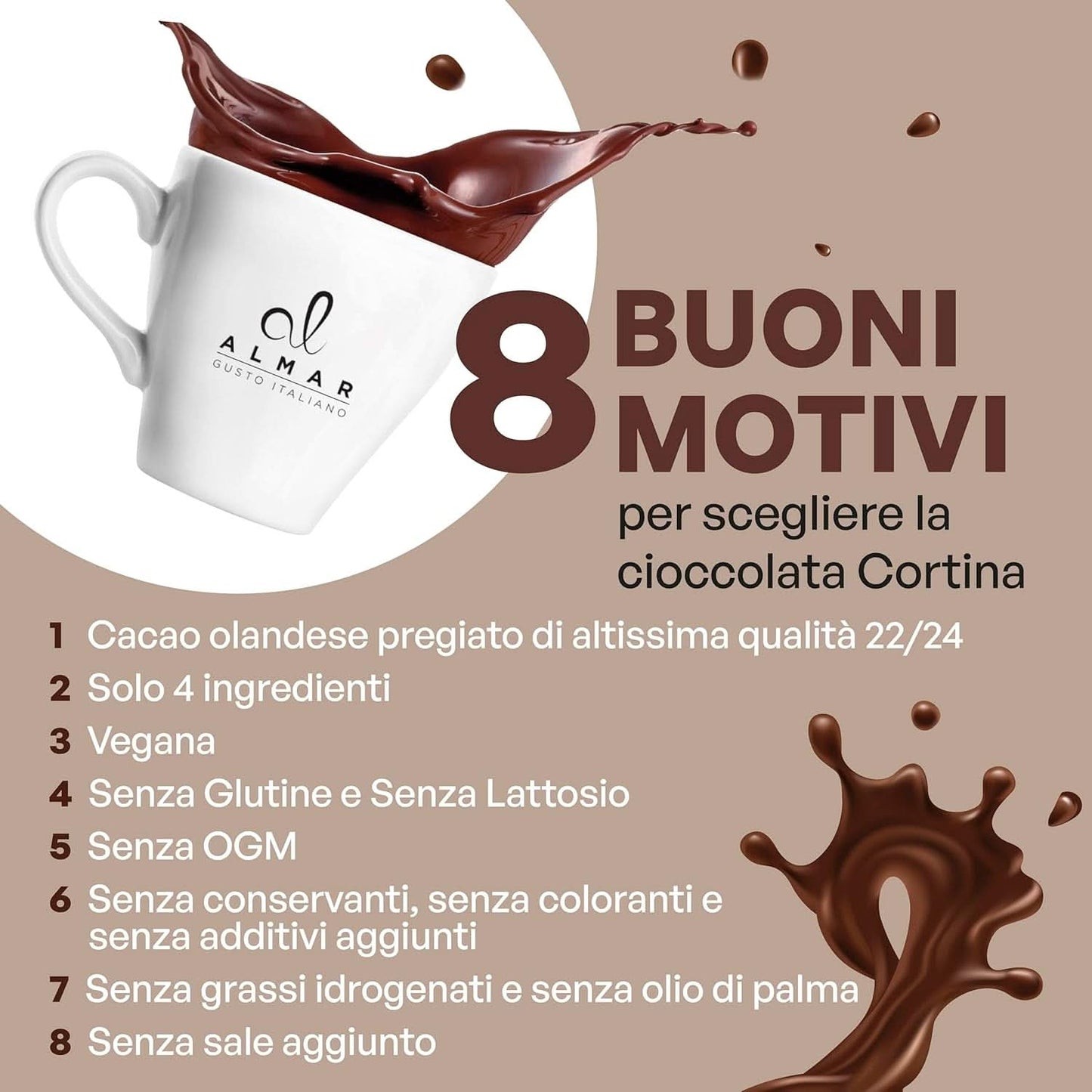Cioccolata calda italiana Cortina gusto CLASSICO - (15 X 30 g) Monoporzione, busta, 450 g Cacao e Cioccolata Calda Naty Shop