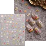 JMEOWIO 3D Nagelsticker Blumen Nail Art Sticker Selbstklebend Nagelaufkleber 5D Stereoscopico Frühling Sommer Blumen Dekoration Nageldesign Zubehör 4 Blatt