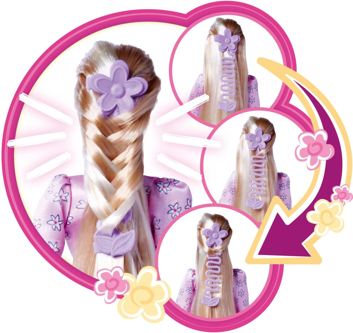 Simba 105733640 - Steffi Love Flower Hair, bambola con capelli extra lunghi, include 6 clip, accessorio treccia e pettine, 29 cm, dai 3 anni in su