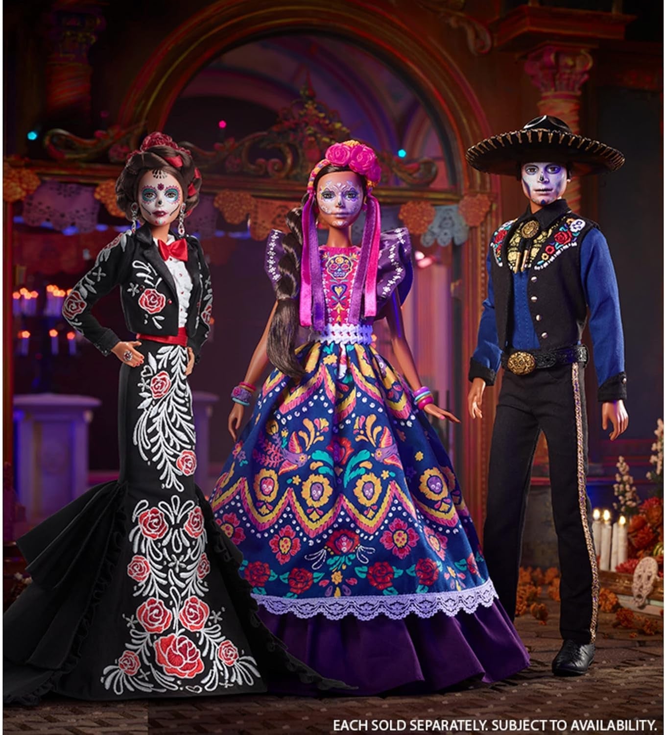 Bambola Barbie Día De Muertos 2022 con abito tradizionale arricciato, ghirlanda di fiori e pittura per il viso Calavera, regalo per collezionisti