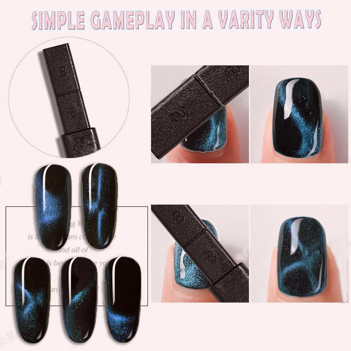 14 pezzi Nail Art Werkzeug Magnetstift DIY Magic 3D Magnet Stick Set Verwendung con Cat Eye Gel Pulver o der Nagelack - Magnetic Stift Katze Eye Pen per un ideale effetto magico Katzenaugen