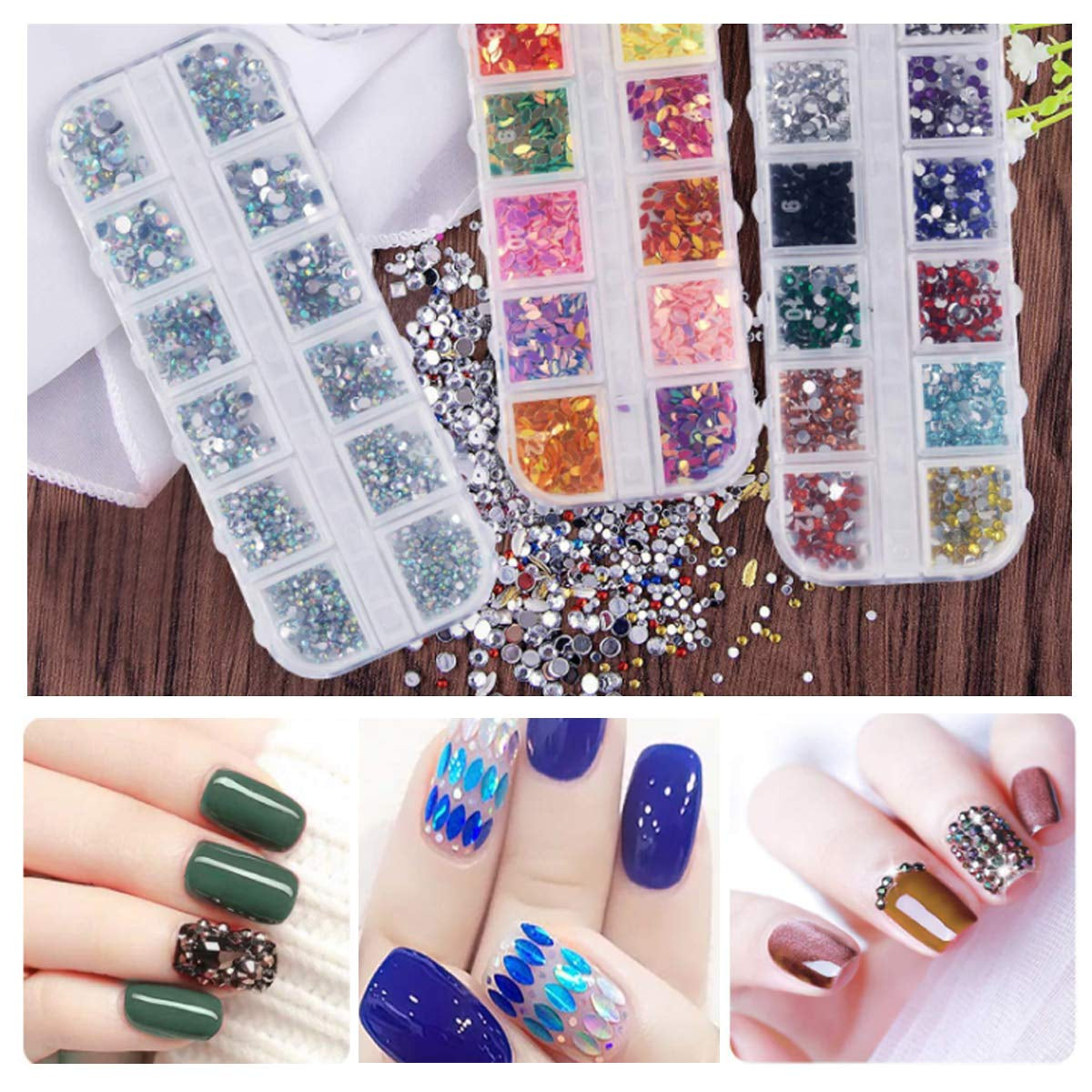 8 Boxen Nail Art Strass Kit - Nail Art Gemischt Strass Set, Nagel Kunst Strasssteine ​​​​Gems Perlen Edelsteine ​​​​Bunt Pferdeaugen Strass Für Nageldesign Zubehör Con 1 Pinzetten e 1 Strass Picker Für DIY