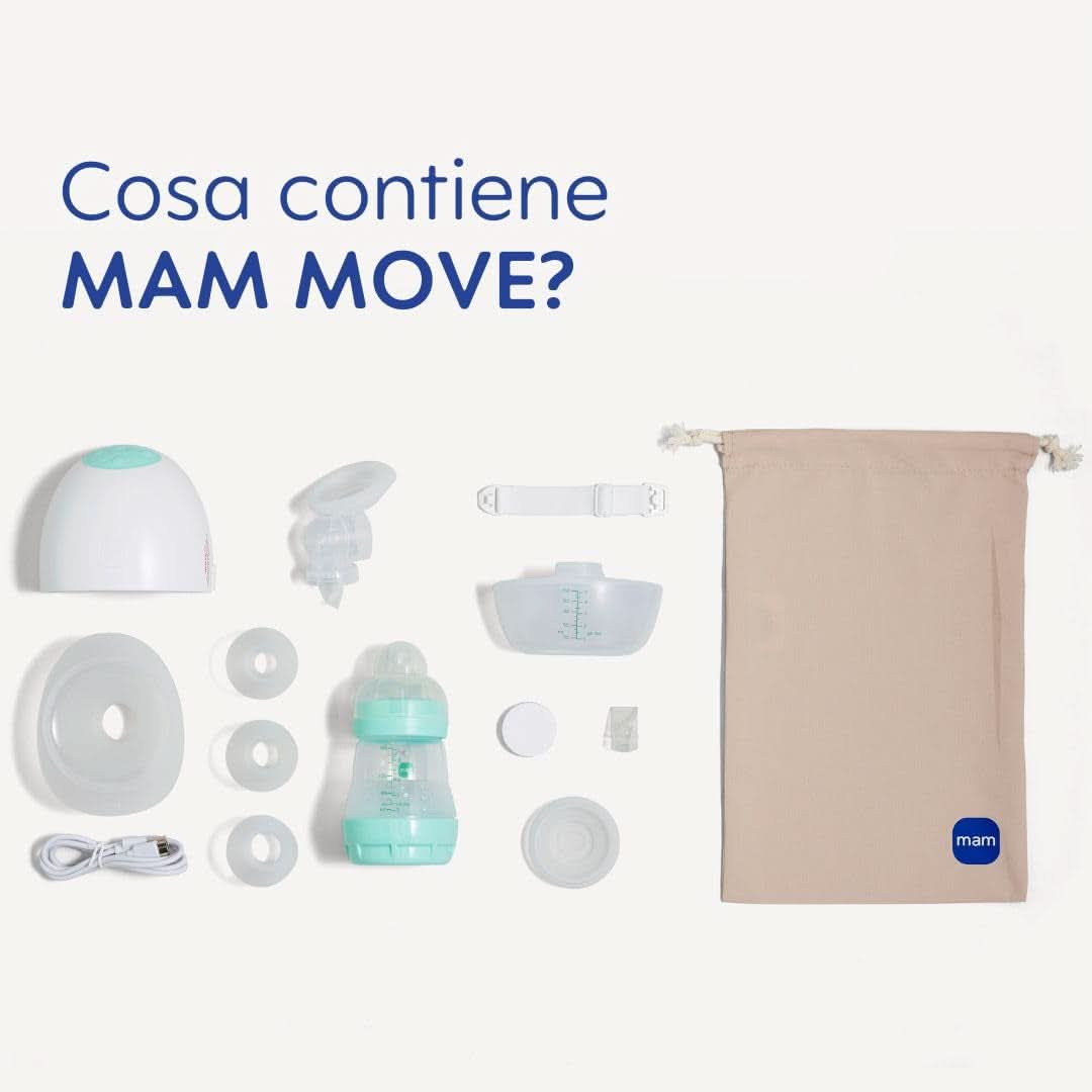 MAM Move Tiralatte portatile con 3 modalità di funzionamento e 5 livelli di intensità, rivestimento in silicone Skinsoft, regolabile in 4 taglie Accessori Alimentazione e Allattamento Bebe Naty Shop
