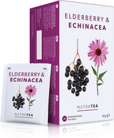 Nutra Tea Sambuco ed Echinacea, Tè per l'immunità e il raffreddore, Tè per il supporto immunitario, Lotta al freddo, 20 bustine di tè riutilizzabili, Tisana naturale