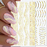 12 fogli Linee glitterate laser Adesivi per unghie autoadesivi Adesivi olografici Strisce di bronzo Adesivi per unghie Linea francese Fiocchi curvi Linee ondulate Adesivi per unghie Accessori per nail art