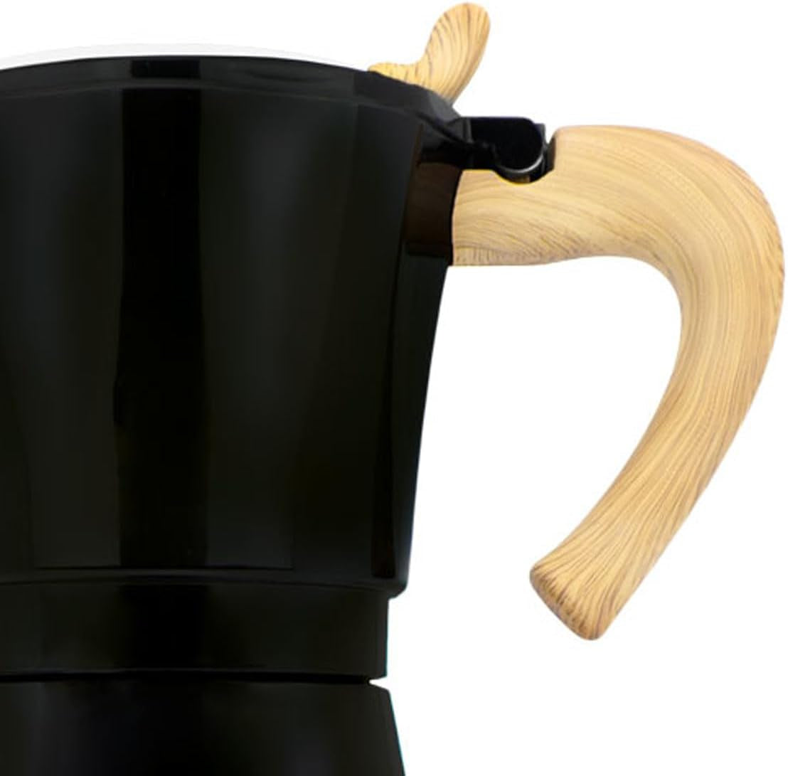 Caffettiera elettrica italiana Jocca Caffettiera manuale portatile da 6 tazze in alluminio con manico in legno stile moka nera