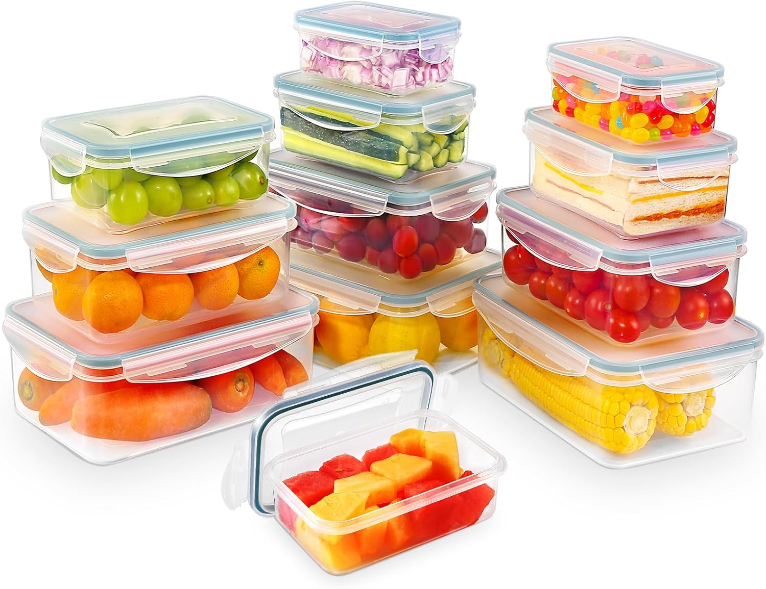 YASHE Barattolo per alimenti con coperchio, Set barattoli in plastica da 12 pezzi, Senza BPA, 100% a tenuta stagna, impilabile, Scatole trasparenti per alimenti Naty Shop