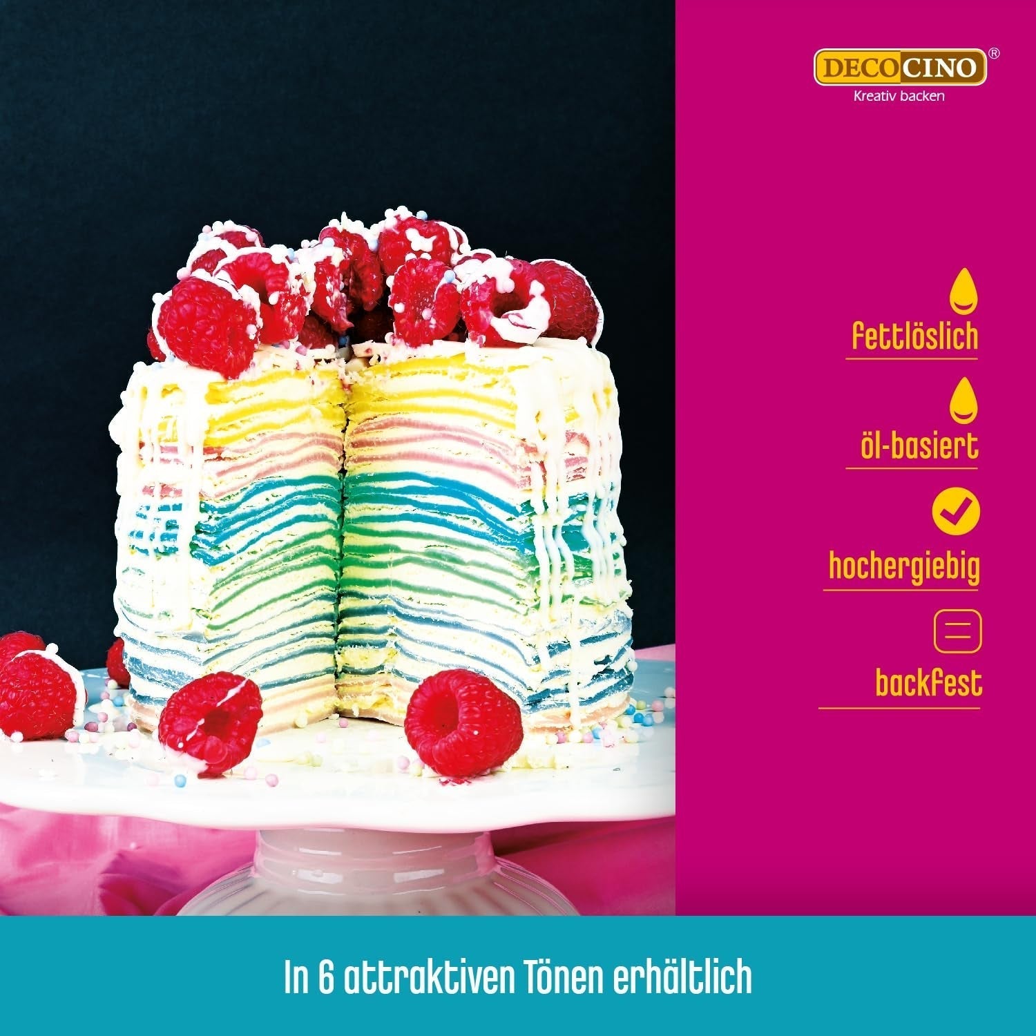 Decocino Pasta colorante liposolubile Set da 6 - 6 x 15 g - Coloranti alimentari in rosso, bianco, verde, giallo, blu e nero, ideali per colorare torte, fondente e creme - Senza azo e glutine