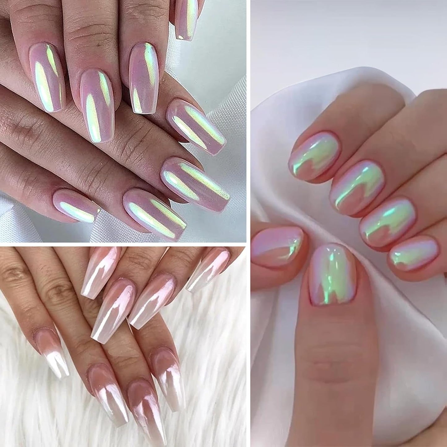 Polvere per unghie cromata Aurora Ice Shimmer Polvere di pigmenti cromati 4 pezzi Polvere cromata Nägel Nail Art Nageldesign