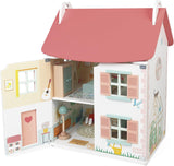 Janod - La mia prima casa delle bambole in legno - 10 accessori - Mobili per bambole - Porte magnetiche e tetto rimovibile - Giocattolo in legno certificato FSC - Dai 3 anni in su