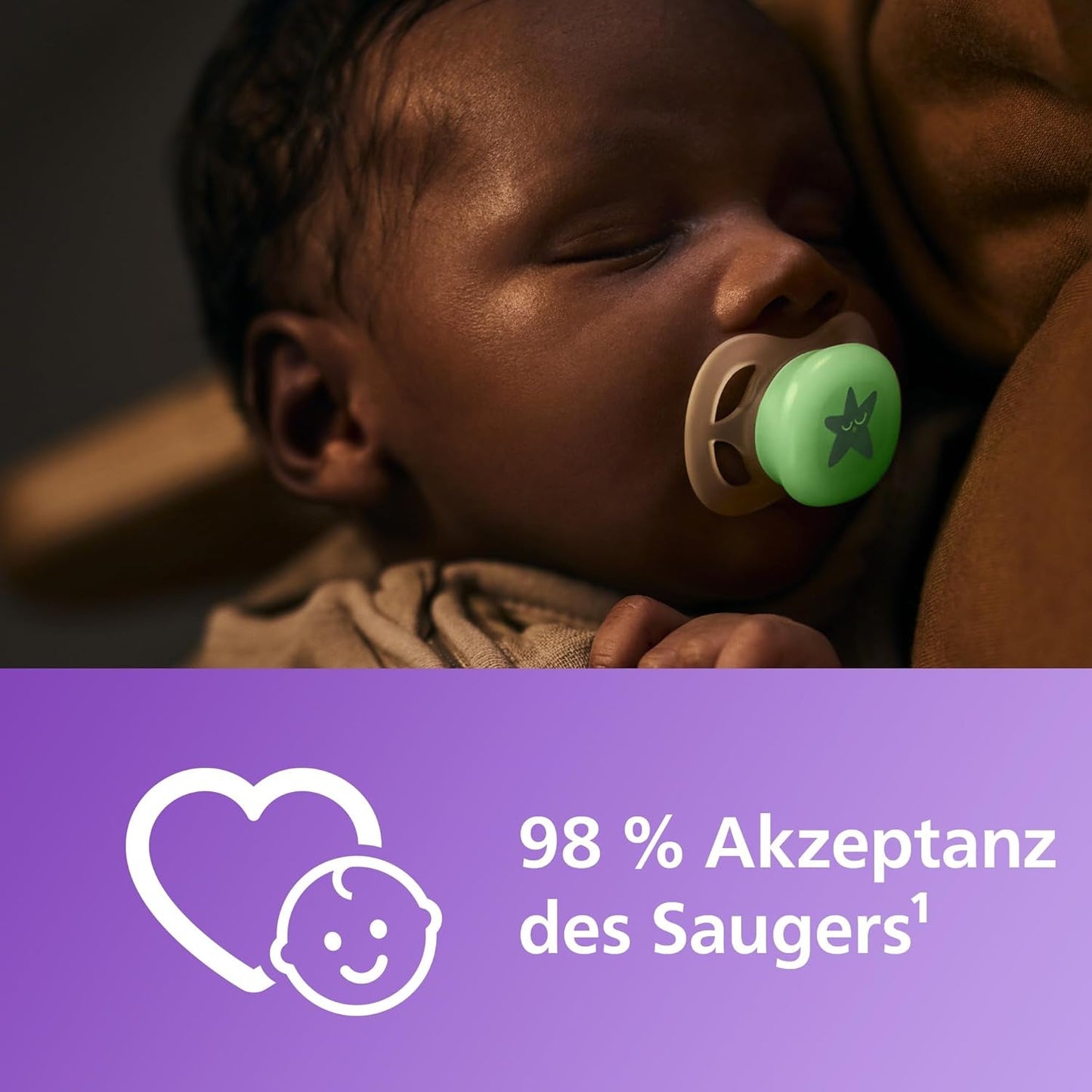 Philips AVENT Ciuccio Ultra Start Night, Ciuccio ortodontico per neonati, Si illumina al buio, Senza BPA, con contenitore per sterilizzazione, Confezione doppia, Luna, Stella, SCF075/07