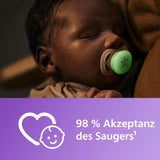 Philips AVENT Ciuccio Ultra Start Night, Ciuccio ortodontico per neonati, Si illumina al buio, Senza BPA, con contenitore per sterilizzazione, Confezione doppia, Luna, Stella, SCF075/07