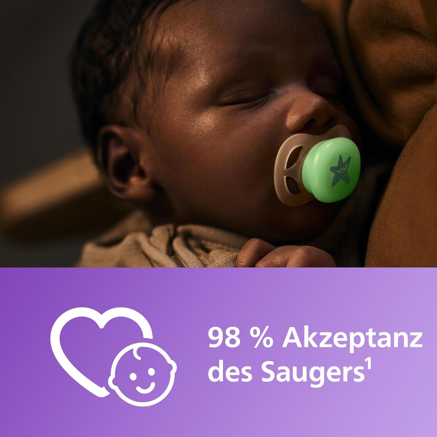 Philips AVENT Ciuccio Ultra Start Night, Ciuccio ortodontico per neonati, Si illumina al buio, Senza BPA, con contenitore per sterilizzazione, Confezione doppia, Luna, Stella, SCF075/07