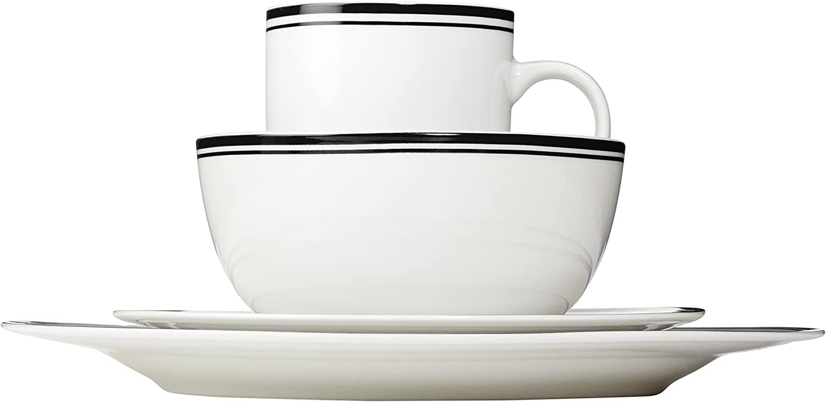 Servizio da tavola da 16 pezzi Amazon Basics Coffee con bordo nero per 4 persone