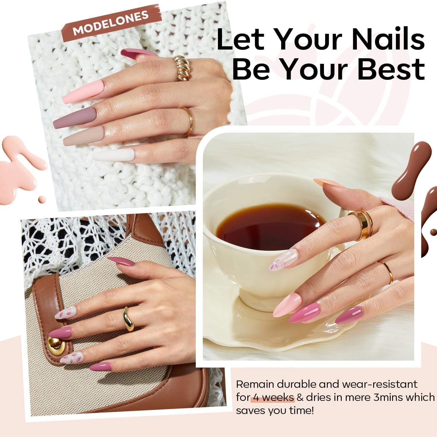 Modelones Set Smalti Gel per Unghie 35 Pezzi, Set Smalti Gel UV con Lampada da 48 W, Set Smalti Gel per Unghie Nude Marrone Bianco Rosa, Set Smalti Gel UV con Base Top Coat Set per Unghie