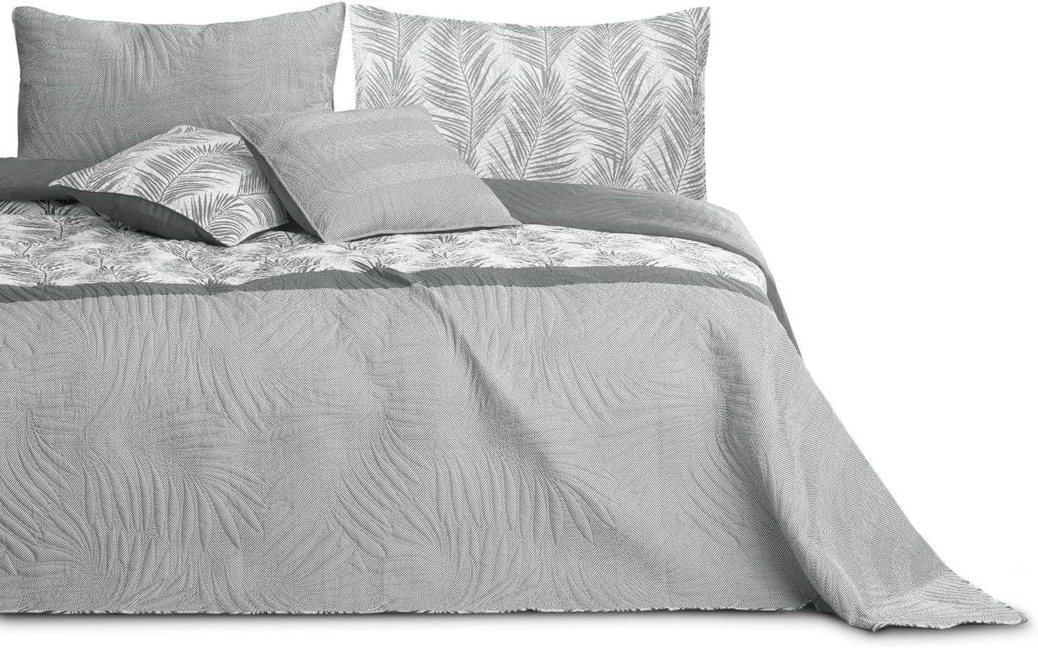 Ameliahome Copriletto Copriletto 170X210 Cm Double Face Copriletto Di Facile Cura Motivo Vegetale Verde Bianco Tropical Bonaire Letti e coperte Besuche den AmeliaHome-Store Tropical Bonaire Grigio Bianco 260 X 280