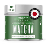 Monte Nativo Ceremonial Matcha Powder (40g) - perfetto per tè matcha, latte macchiato e frullati - tè verde dal Giappone - grado cerimoniale, in scatola di metallo - puro al 100%, senza glutine, macinato finemente
