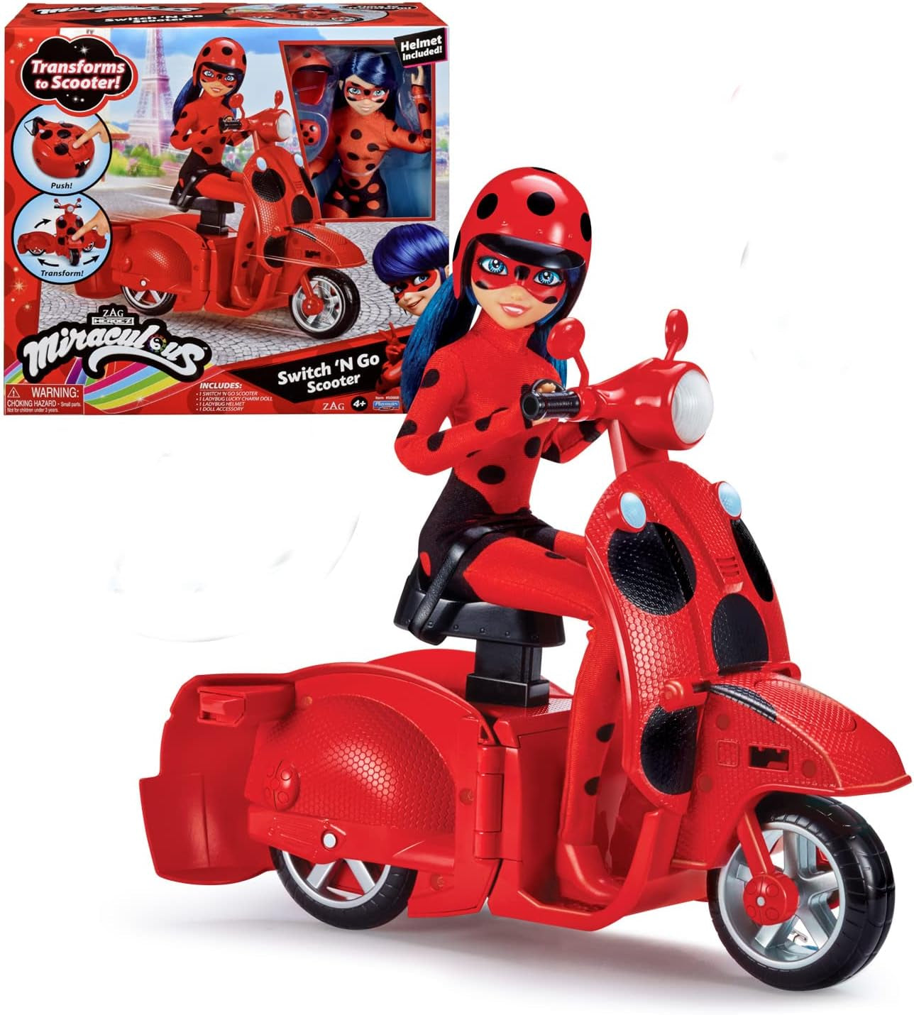 Bandai - Miraculous Ladybug - Miraculous Switch'n Go Scooter + Bambola articolata Ladybug Lucky Charm da 26 cm - P50668