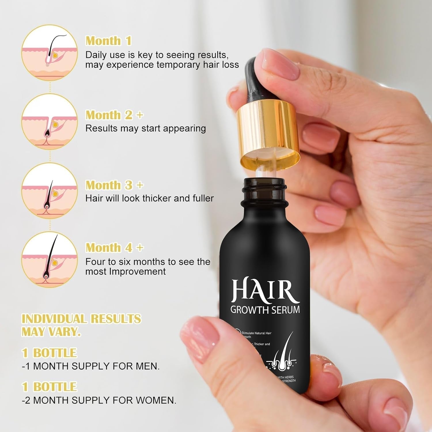 Olio biologico per la crescita dei capelli al 5% - Soluzione per uso esterno - Crescita e ispessimento dei capelli - Per perdita e diradamento dei capelli maschili - Riattiva i follicoli che si restringono - Dispenser a pompa preciso, Cura dei capelli da 60 ml Naty Shop