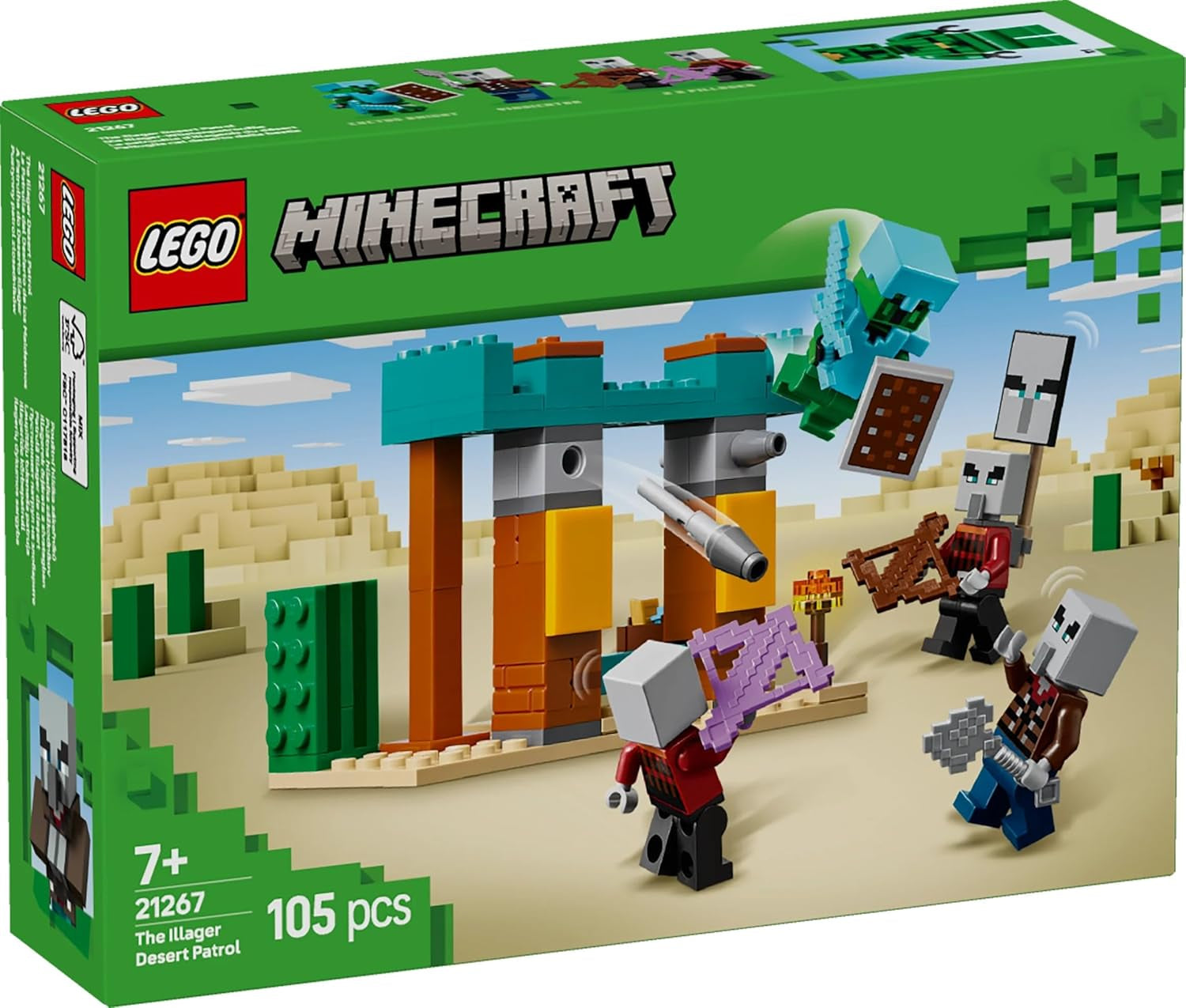 LEGO Minecraft Set videogioco The Illager Desert Patrol per bambini, mini giocattolo dell'avamposto e tre minifigure tra cui il saccheggiatore, il servo e il cavaliere dei cactus 21267 Set di costruzione Besuche den LEGO-Store