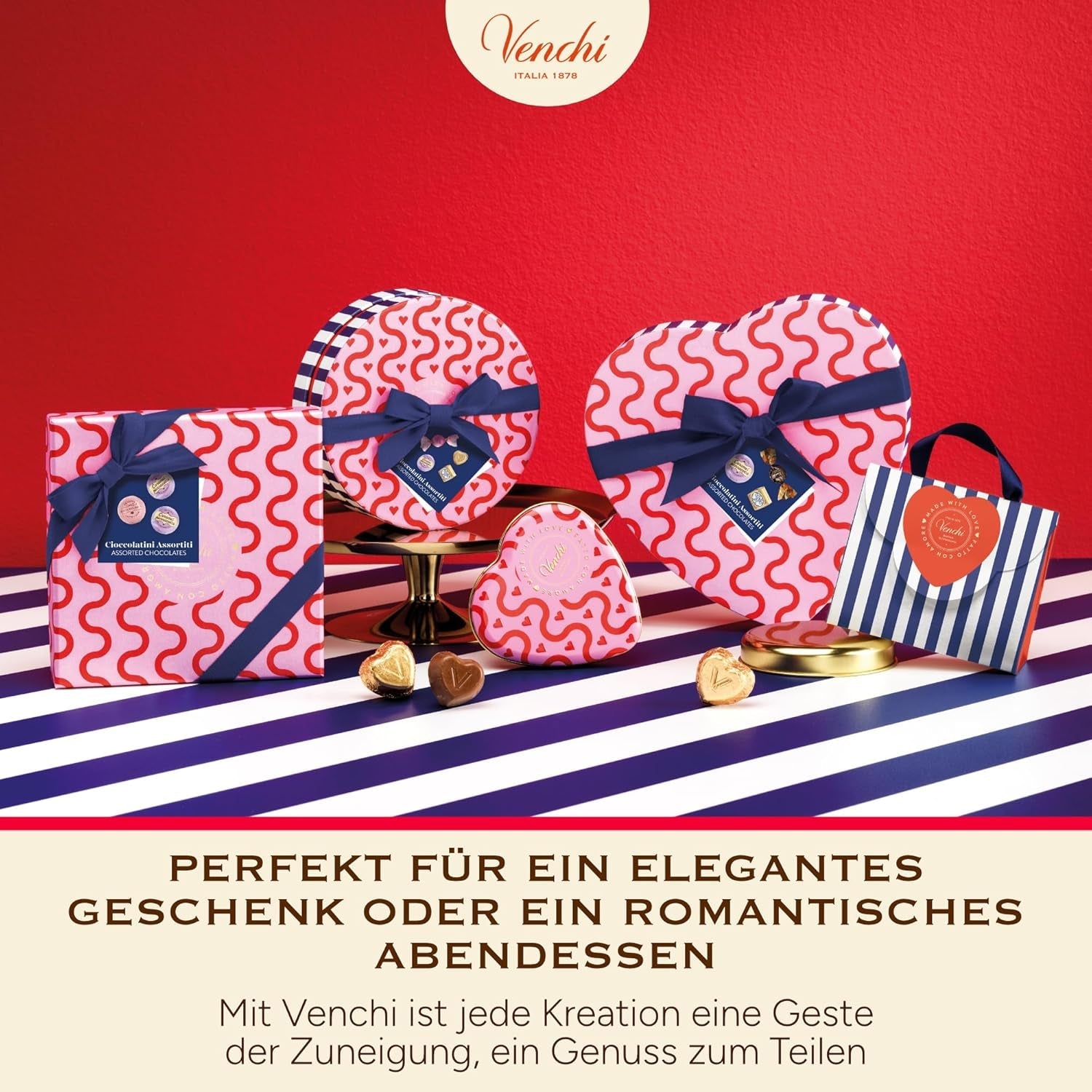 Venchi - Scatola da 9 Cioccolatini Assortiti, 175g, Senza Glutine, Senza Coloranti né Conservanti, Idea Regalo San Valentino