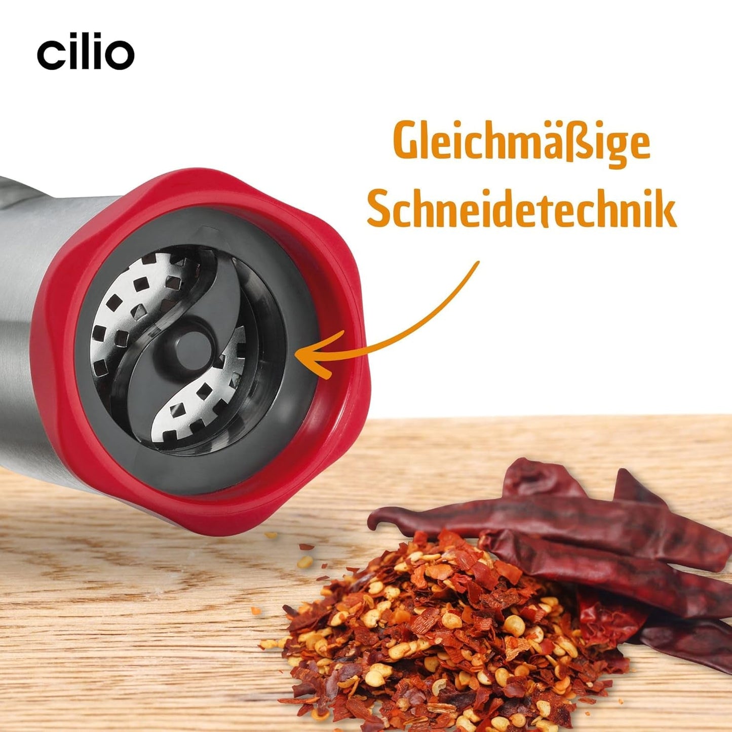Macina peperoncino Cilio PICCANTE, Ø 6,5 cm, H: 14,5 cm, con coperchio di chiusura Macina e Affetta Naty Shop