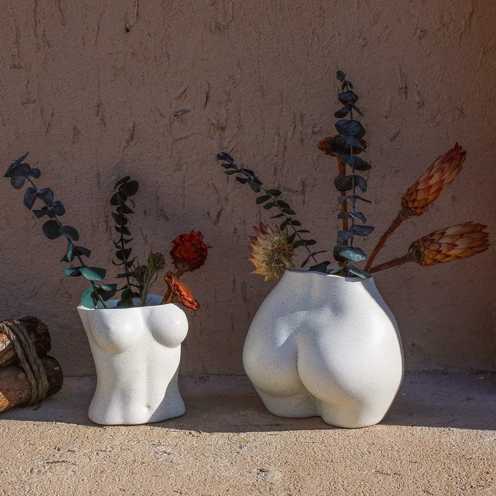 Vaso per corpo artificiale, vaso da fiori per corpo femminile con fori di drenaggio, vaso da fiori moderno in resina, design boho moderno, pianta artificiale in vaso per arredamento interno