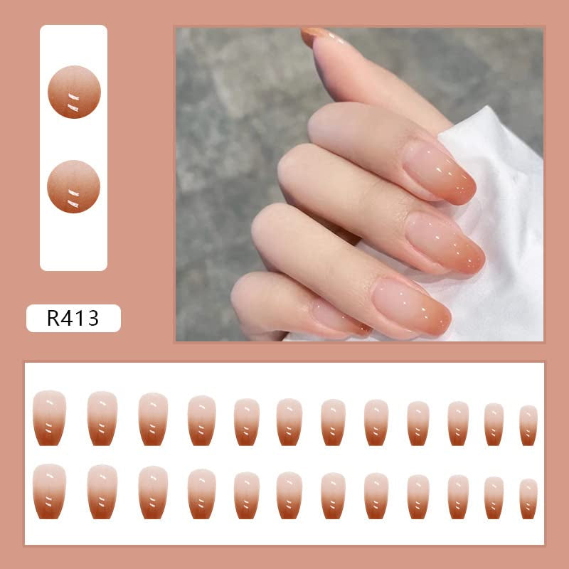 24 pezzi French Press su unghie corte Bara Unghie artificiali Rosa corallo Ombre Unghie adesive Set di unghie ballerina Punte per unghie acriliche Donna Primavera Estate Accessori per unghie