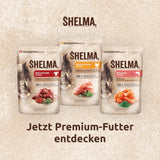 Shelma Cibo umido per gatti con tacchino in salsa di pomodoro ed erbe aromatiche - Alimento completo senza cereali con alto contenuto di carne - 28 x 85 g (2,38 kg)