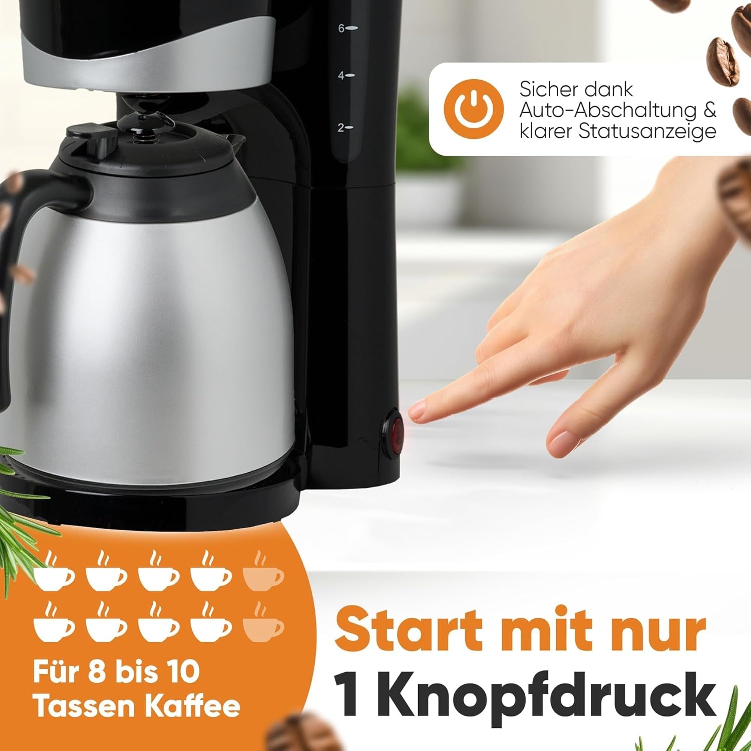 Caffettiera Clatronic® con thermos | per 8-10 tazze di caffè | senza perdita di temperatura | caffettiera con filtro | 1 litro | Espresso | Caffettiera a filtro con thermos | KA 3327 nero