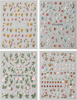 JMEOWIO 3D Nagelsticker Blumen Frucht Nail Art Sticker Selbstklebend Nagelaufkleber 5D Stereoscopico Decorazione Nageldesign Zubehör 4 Blatt