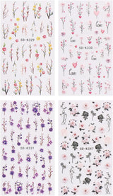JMEOWIO 3D Nagelsticker Blumen Nail Art Sticker Selbstklebend Nagelaufkleber 5D Stereoscopico Frühling Sommer Dekoration Nageldesign Zubehör 4 Blatt
