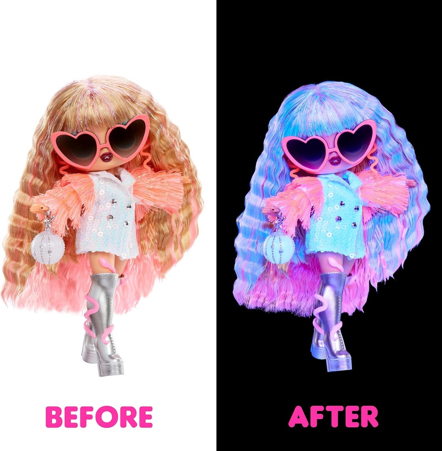 LOL Sorpresa! Tweens Neon Pop Stars - Thea Stars - 1 bambola alla moda con sorprese retroilluminate e oltre 10 vestiti e accessori Pop Star, inclusa la sua chitarra rosa shocking, regalo per bambini dai 4 anni in su