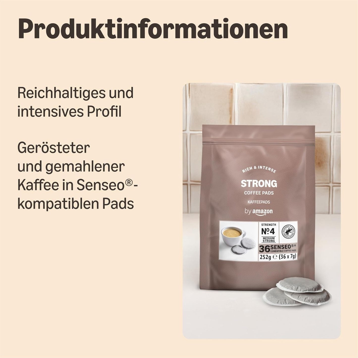 di Amazon Starke Pads, geeignet für Senseo-Maschinen, 36 Stück (1 Packung mit 36 ​​​​Stück) – Rainforest Alliance-zertifiziert
