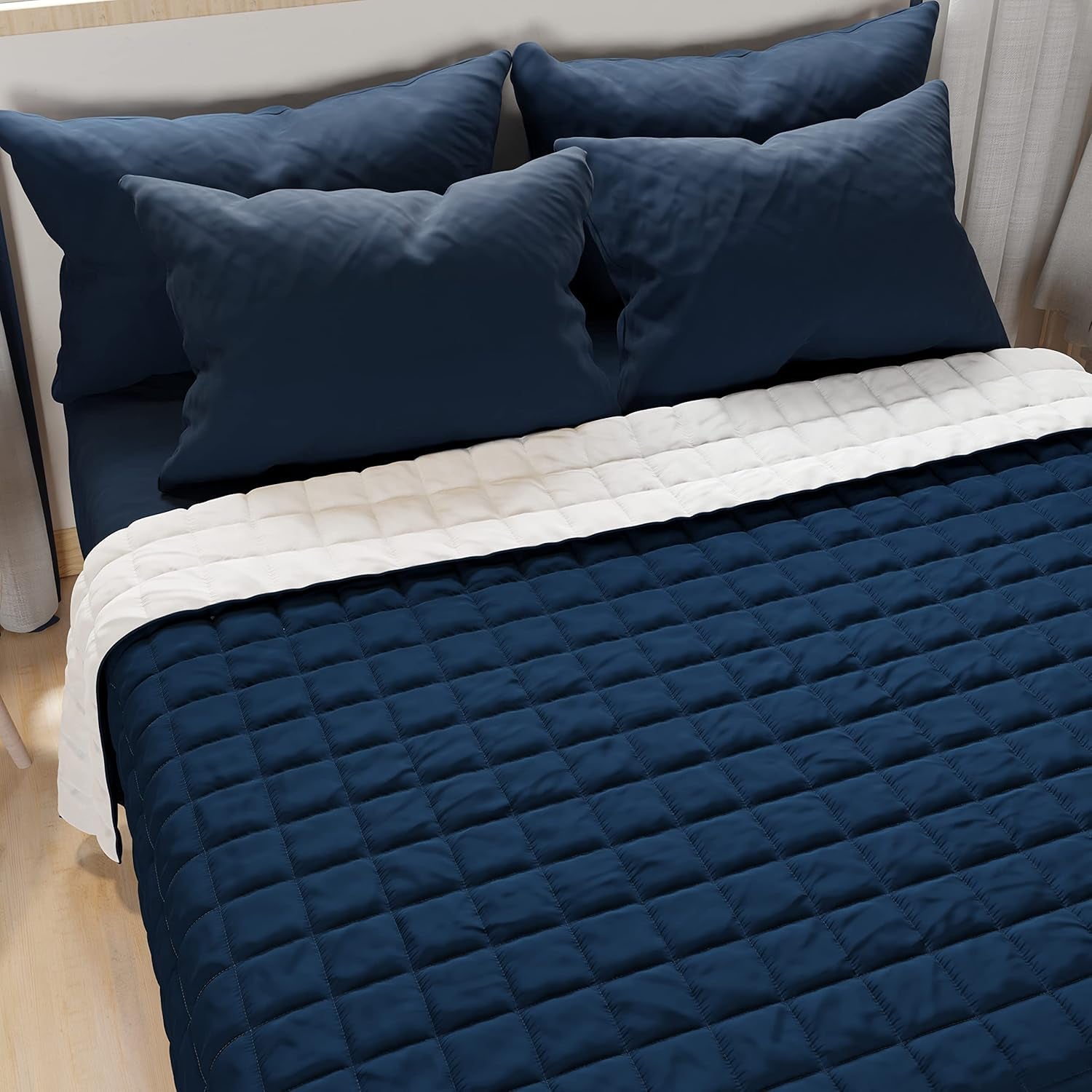 PETTI Artigiani Italiani - Trapunta letto singolo, trapunta double face, trapunta primaverile, blu notte, bianco, Piumini e Trapunte 100% Made in Italy Naty Shop