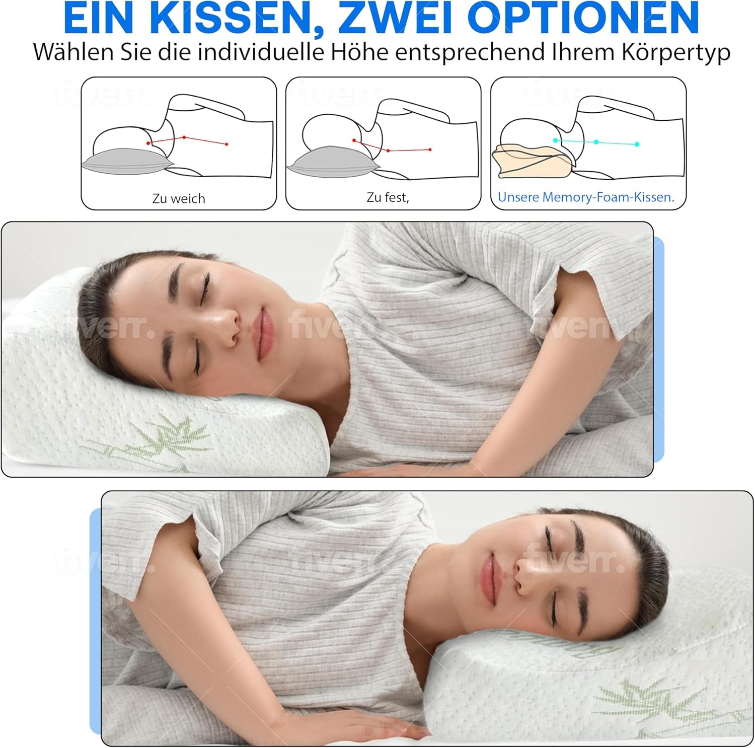 Cuscino ortopedico per supporto collo in memory foam - Cuscino ergonomico, cuscino antirussamento per chi dorme sul fianco, sulla pancia e sulla schiena, cuscino, 60 cm x 40 cm x 12 cm Cuscini ortopedici cervicali Naty Shop