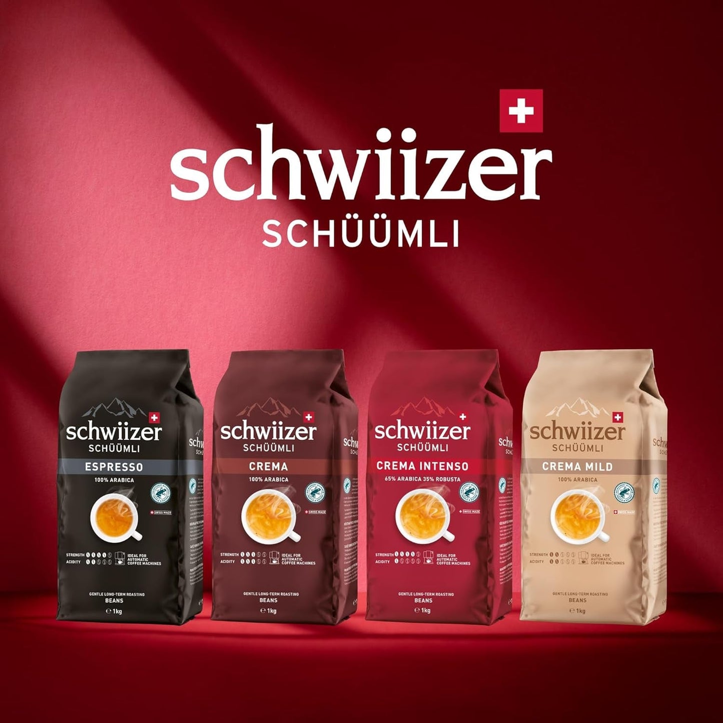 Schwiizer Schüümli Intenso, capsula, caffè macinato 1kg - Intensità 4/5 - Certificato UTZ (confezione da 4)