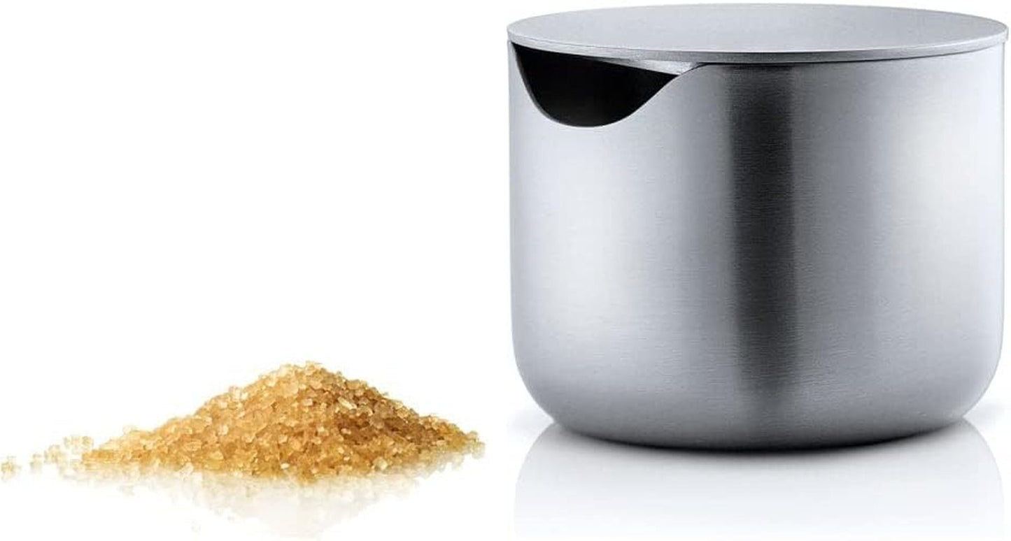 blomus -BASIC- zuccheriera in acciaio inossidabile spazzolato, contenitore ideale per zucchero bianco/canna, design senza tempo, lavabile in lavastoviglie (H / L / A 6,6x 6,6x5,2 acciaio inossidabile, 63621)