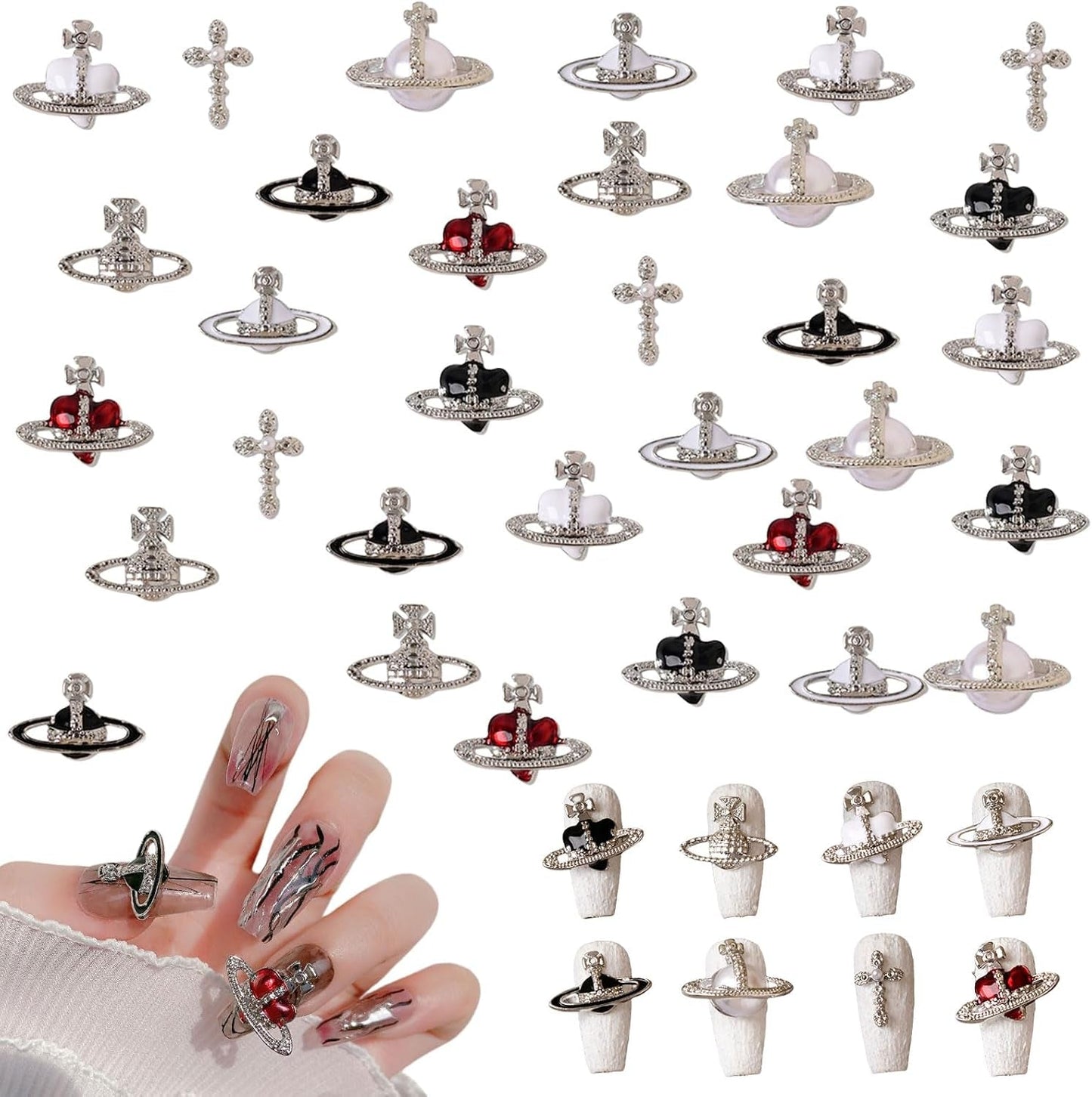 Planet Nail Art Charms, 32 Stück Saturn Shape Nagel Edelsteine ​​Für Acrylnägel, Glänzender Nagel Strasssteines Mädchen Nail Art DIY Handwerk Dekoration Zubehör