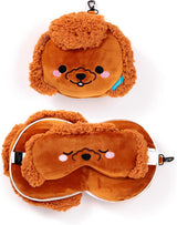 Cuscino da viaggio Puckator con maschera per gli occhi Relaxeazzz - Gigi il barboncino - Cuscini da viaggio simpatici animali Naty Shop Marrone 1 pezzo (1 confezione)