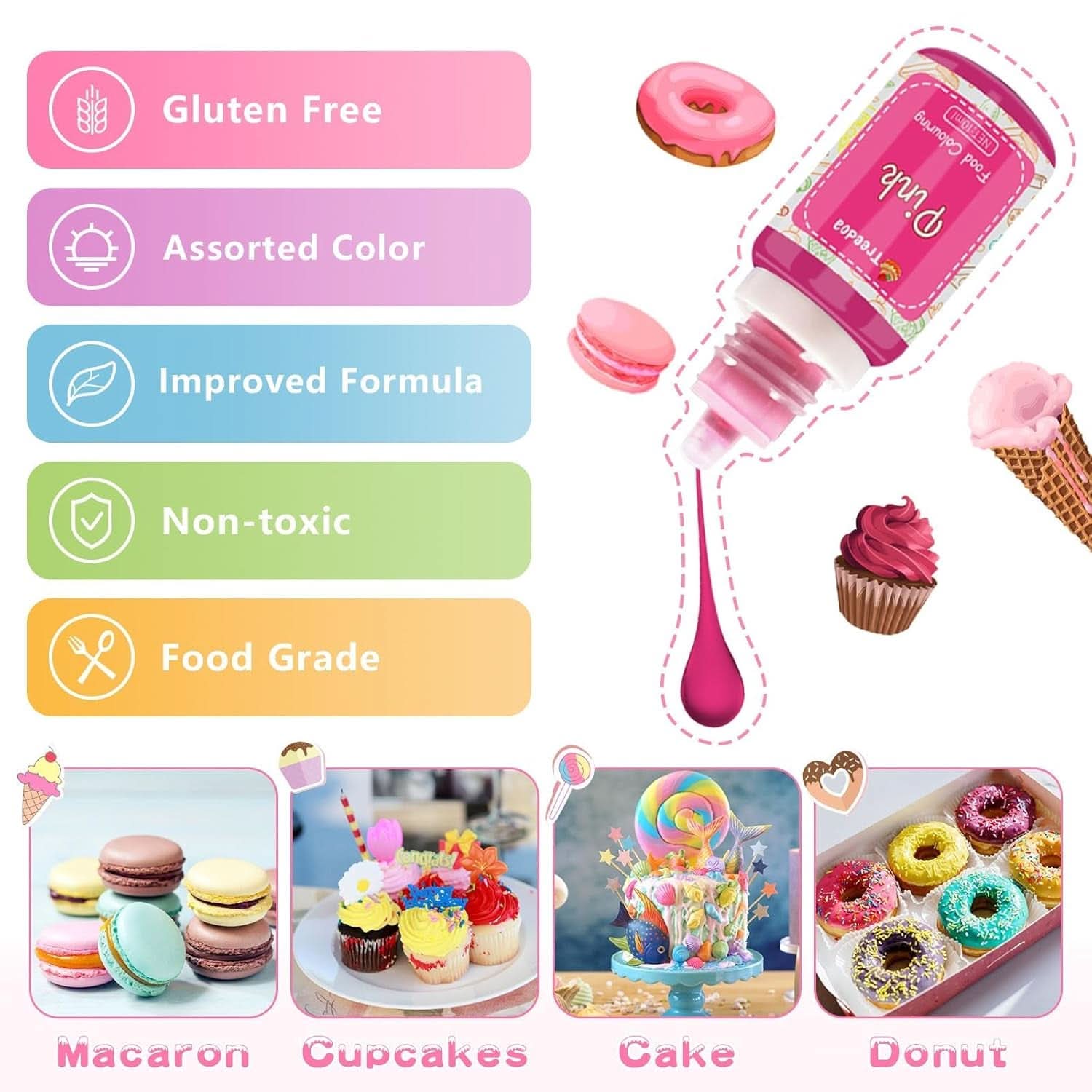 Set 12 coloranti alimentari liquidi, 10 ml Naty Shop