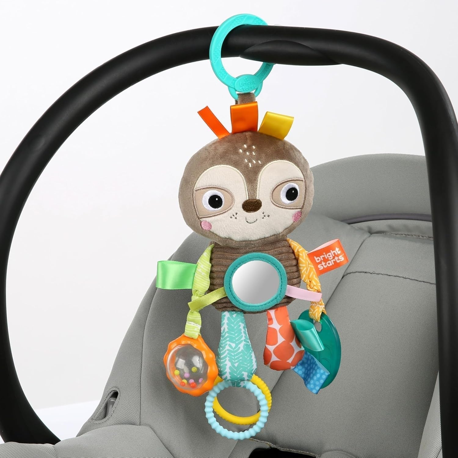 Bright Starts Passeggino Giocattolo Bradipo - con sonaglio, specchietto e anelli di etichetta Giocattoli per bambini Naty Shop