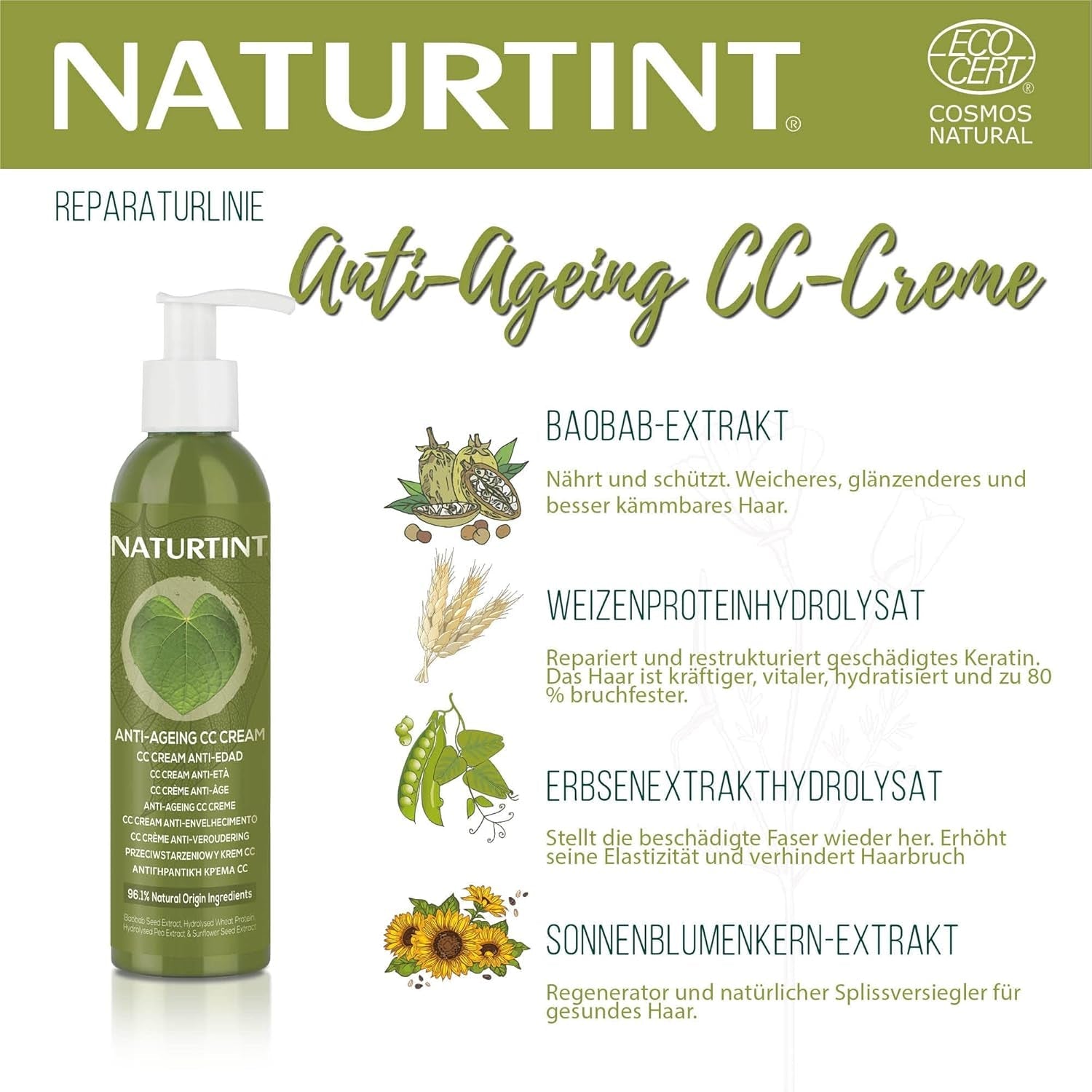 CC Cream tinta naturale. Maschera per capelli senza risciacquo. Per capelli secchi e danneggiati. Ripara e idrata. Ingredienti naturali al 96%. Maschera per capelli Naty Shop da 200 ml