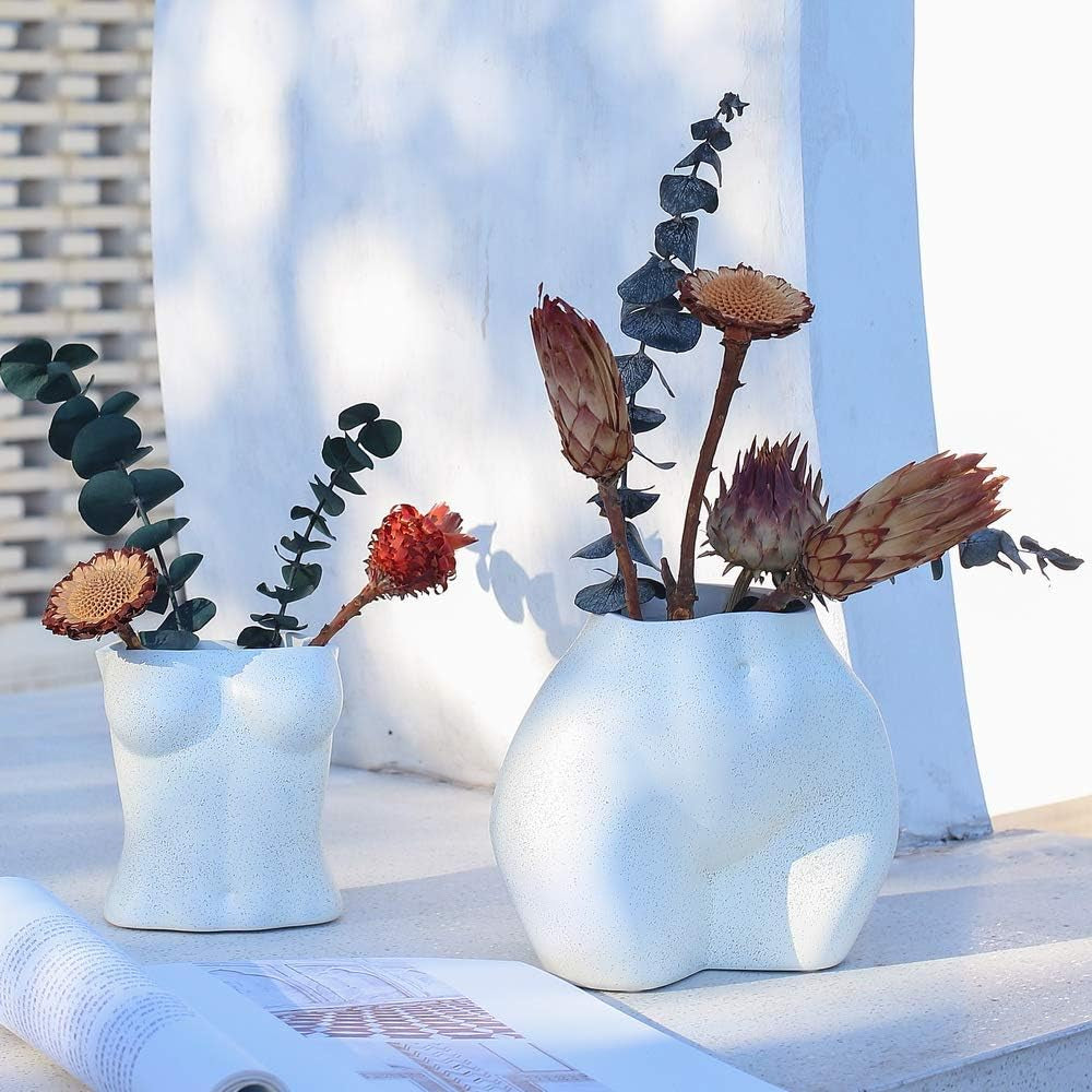 Vaso per corpo artificiale, vaso da fiori per corpo femminile con fori di drenaggio, vaso da fiori moderno in resina, design boho moderno, pianta artificiale in vaso per arredamento interno