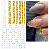 12 fogli Linee glitterate laser Adesivi per unghie autoadesivi Adesivi olografici Strisce di bronzo Adesivi per unghie Linea francese Fiocchi curvi Linee ondulate Adesivi per unghie Accessori per nail art