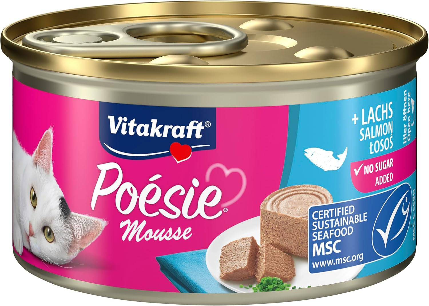 Vitakraft Poésie Mousse, cibo umido per gatti, schiuma aerata, con salmone, senza zuccheri o cereali aggiunti (12 x 85 g)