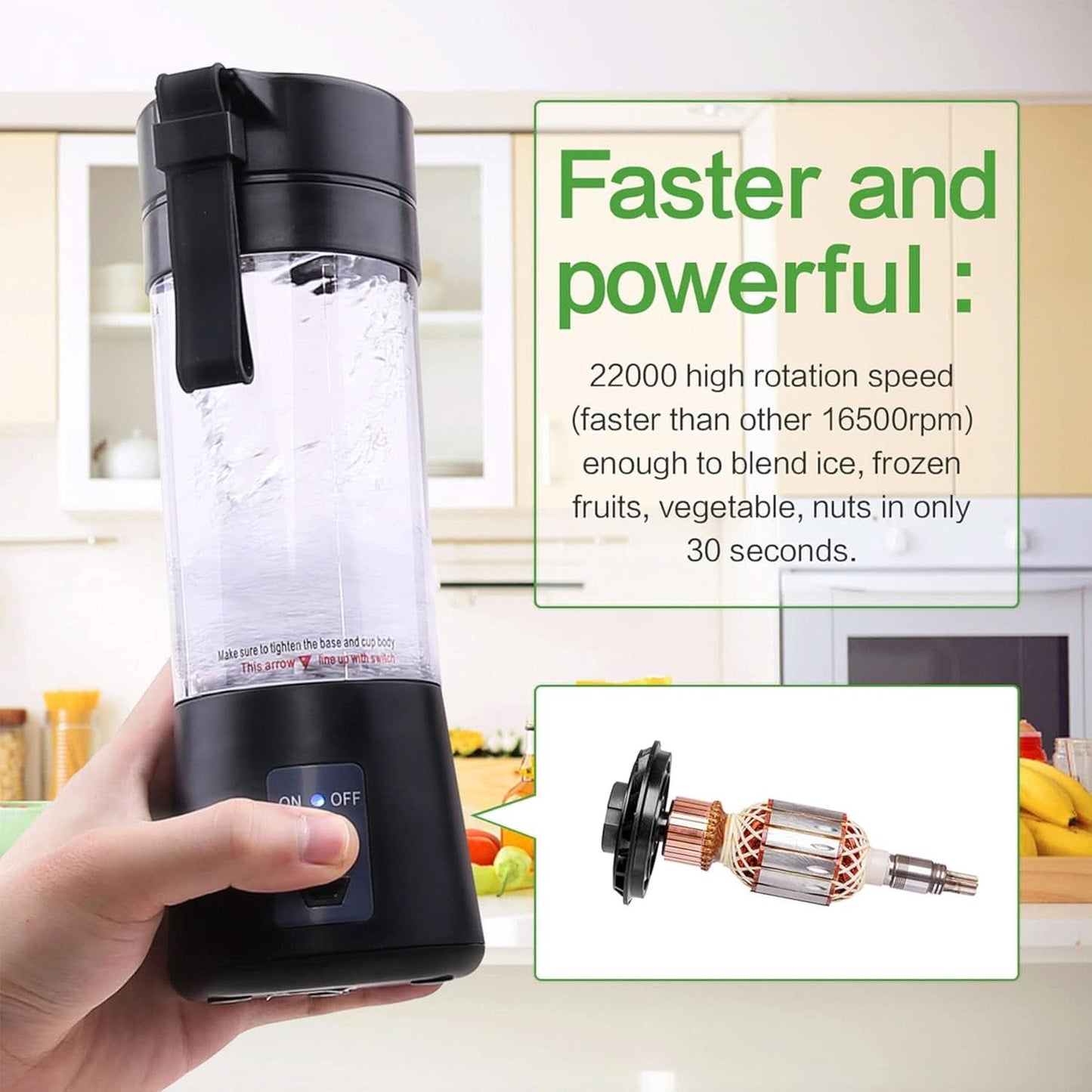 Mixer Smoothie Maker Tragbarer Entsafter: 380Ml Standmixer Shaker personale Proteinshake Mit 6 Edelstahlmesser Tragbar-Bpa-Freie Mit Usb-Mixbecher Für Shakes,Saftoutdoor,Schwarz Bucatarie Naty Shop