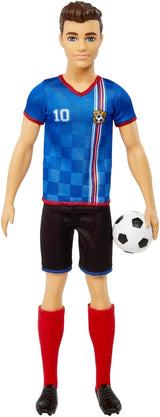 Barbie Serie You Can Be Anything Bambola Ken Calciatore Capelli castani Bambola Ken T-shirt blu Calcio 1X Ken Giocatore di football Bambola Regalo per bambini 3 anni Giocattoli Hcn15 Naty Shop Bambole singole 11,5 pollici