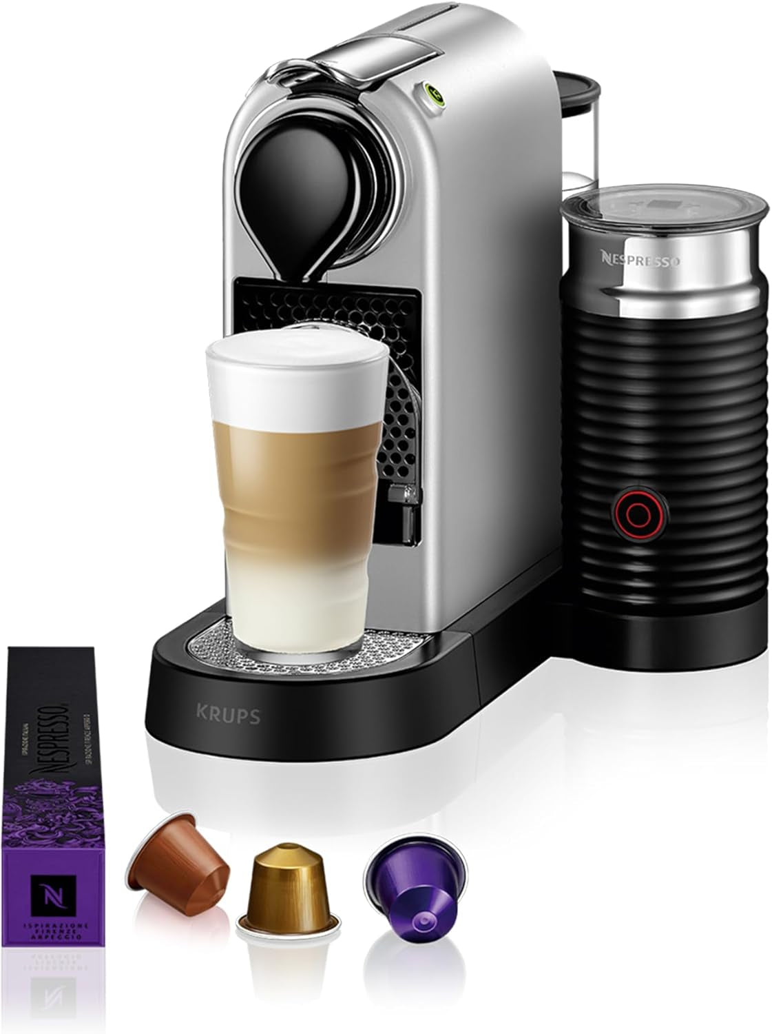 Macchina per caffè espresso con capsule Nespresso XN761B Citiz&Milk | Modalità standby automatica | 1260 watt | Capacità serbatoio acqua: 1 l | Pressione della pompa: 19 bar | Argento